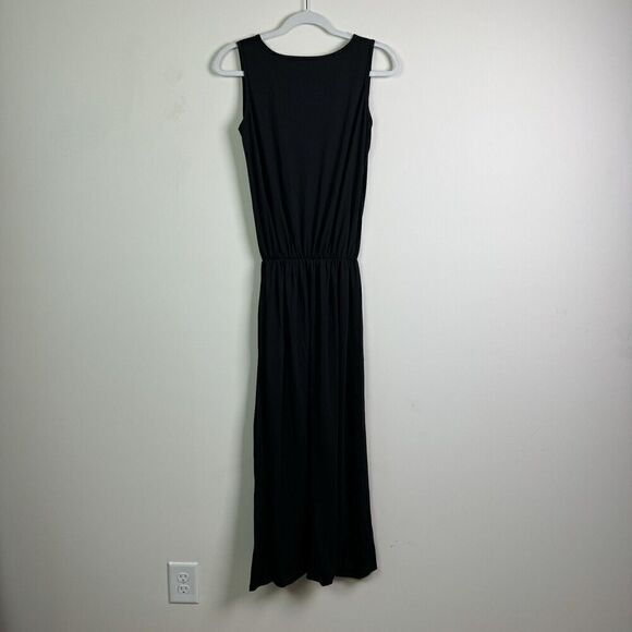 Black Sleeveless Maxi Dress Split Solid Color Casual Size Small Lightweight - Picture 6 of 12